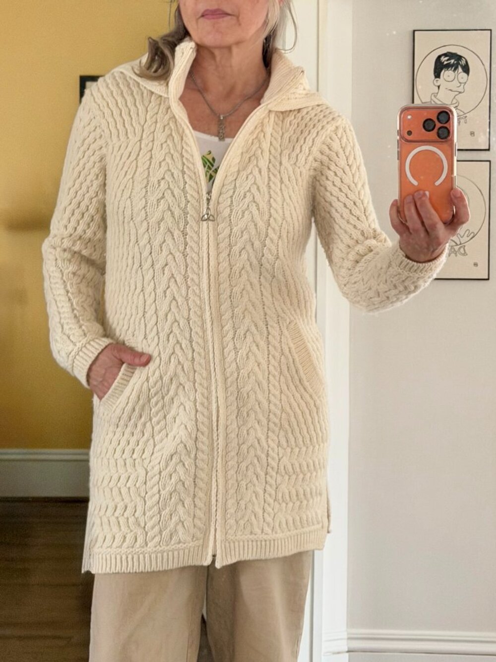 Merino Hooded Aran Long Cardigan Coat